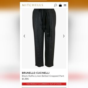 BRUNELLO CUCINELLI Black Raffia Linen Belted Cropped Pant made in Italy